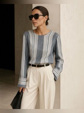 Victoria Beckham Blue & White Striped Blouse size 8.
